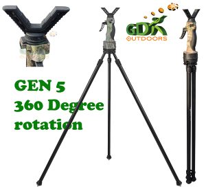 Tripod Trigger telescopic shooting stick, GEN 5, 360 rotation,  Deer Fiery